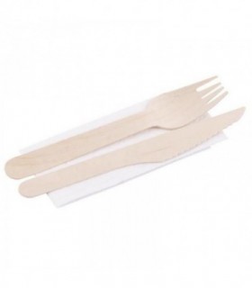 Tacamuri De Unica Folosinta – Ecologice – Lemn – Cutit – Furculita – Servetel –  16 Cm