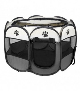 Tarc Pentru Animale De Companie – Artool – Textil – Pliabil – Acoperis Detasabil – Gri Si Bej – 74x74x43 Cm