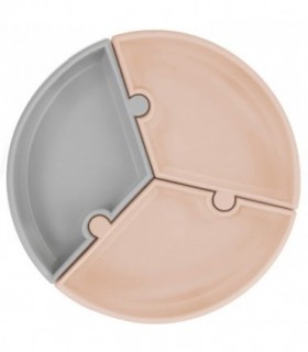 Farfurie Puzzle Minikoioi – 100% Premium Silicone Bubble Beige/powder Grey