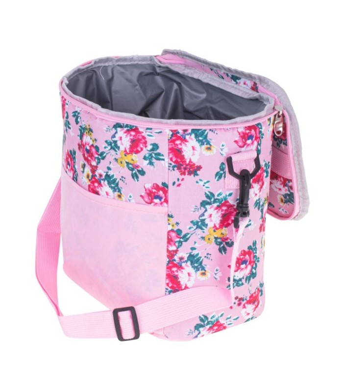 Geanta Termoizolanta Pentru Picnic Sau Plaja – Capacitate 11l – Culoare Roz Cu Flori
