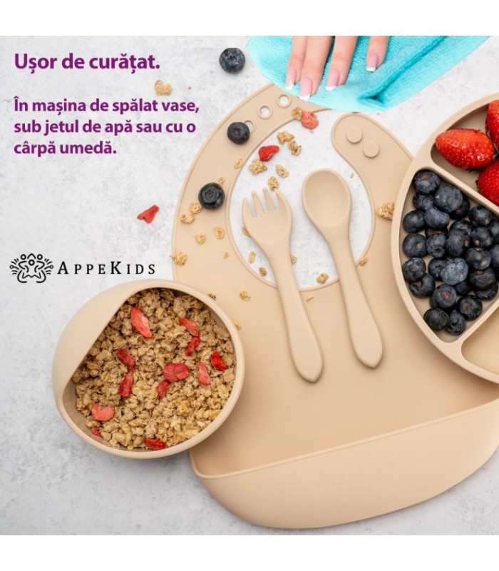 Set Diversificare – Appekids – 100% Silicon – Classic - Bubble Beige