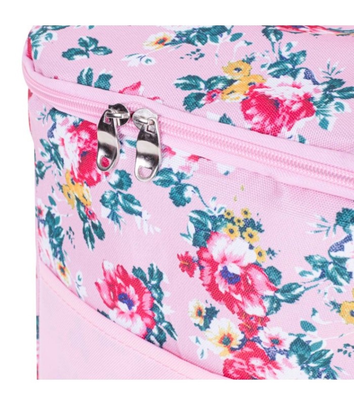 Geanta Termoizolanta Pentru Picnic Sau Plaja – Capacitate 11l – Culoare Roz Cu Flori