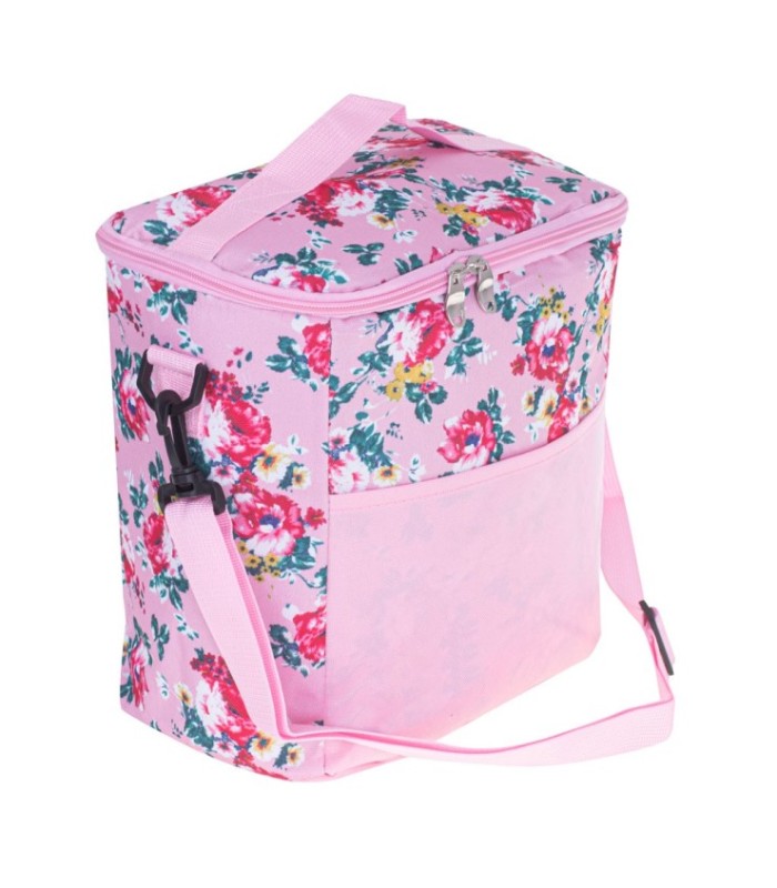 Geanta Termoizolanta Pentru Picnic Sau Plaja – Capacitate 11l – Culoare Roz Cu Flori