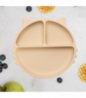 Farfurie Compartimentata Din Silicon Cu Ventuza – Appekids - Kitty - Bubble Beige