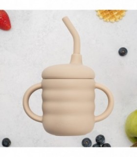 Cana Din Silicon Cu Pai – Appekids - Bubble Beige