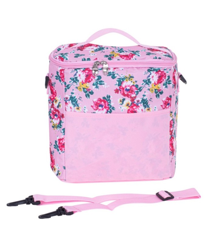 Geanta Termoizolanta Pentru Picnic Sau Plaja – Capacitate 11l – Culoare Roz Cu Flori
