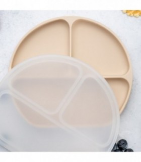 Farfurie Compartimentata Din Silicon Cu Ventuza Si Capac – Appekids - Bubble Beige