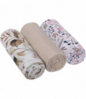 Set 3 scutece din muselina Infantilo Bej/Eucalipt/Crengute
