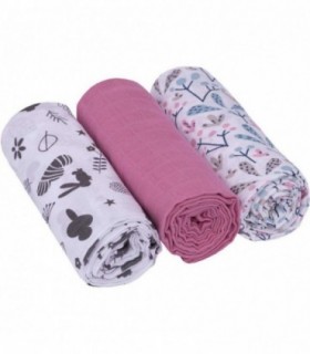Set 3 scutece din muselina Infantilo Roz/Crengute