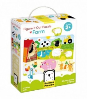 Puzzle educativ - Descopera animalele de la Ferma, 20 piese, 48x32cm Banana Panda