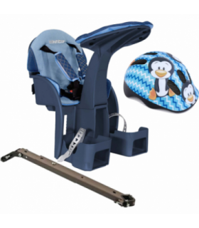 Scaun bicicleta copii SafeFront Deluxe, Pozitie montare Centru, 15 Kg si Casca Protectie XS 44-48 Penguin WeeRide Denim