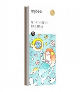 Carte de colorat cu apa, pensula de pictat si culori incluse, 19 x 8 x 1.3 cm, Wonderful Holiday Mideer