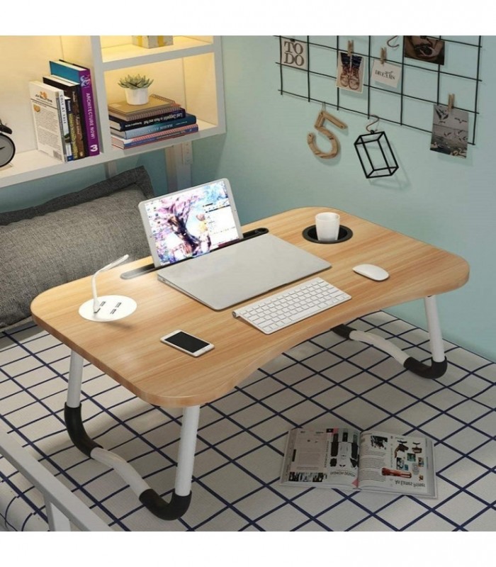 Masa pentru Laptop plianta din MDF, dimensiune 60 x 39,5 cm, cu USB, lampa si ventilator