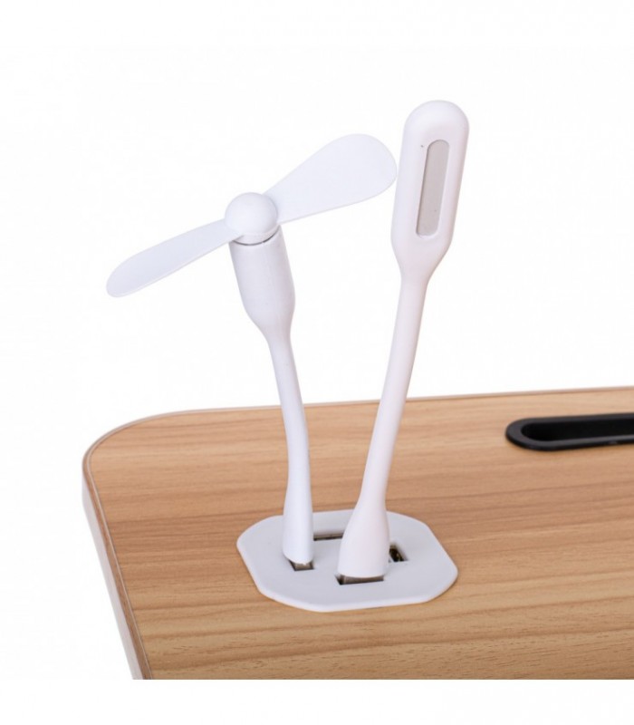 Masa pentru Laptop plianta din MDF, dimensiune 60 x 39,5 cm, cu USB, lampa si ventilator