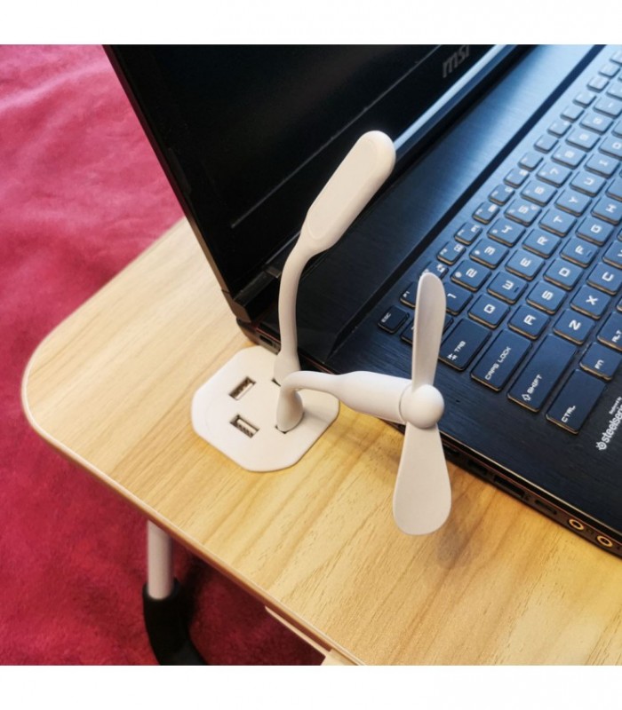Masa pentru Laptop plianta din MDF, dimensiune 60 x 39,5 cm, cu USB, lampa si ventilator