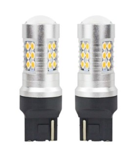 Set Becuri Auto Cu Led Canbus – 3030 – 24smd – Compatibil T20 – 7440 – Wy21w – Portocaliu – 12v / 24v – Destinat Competitiilor Auto Sau