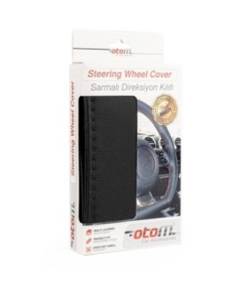 Husa Volan Otom Din Piele Ecologica Ne-perforata Pentru Autoturisme – Diametru Volan 37 - 39 Cm – Cu Ac Si Ata Neagra