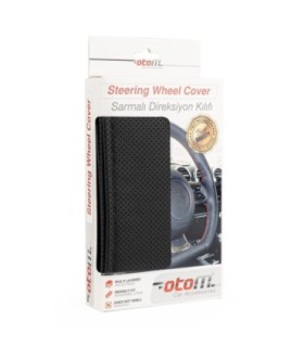 Husa Volan Otom Din Piele Ecologica Perforata Pentru Autoturisme – Diametru Volan 37 - 39 Cm – Cu Ac Si Ata Neagra