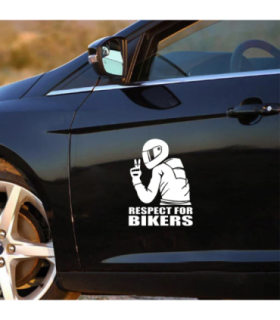 Sticker Autoadeziv Pentru Vehicule Off Road – Model Respect For Bikers – Dimensiune 17 X 12 Cm – Culoare Alba