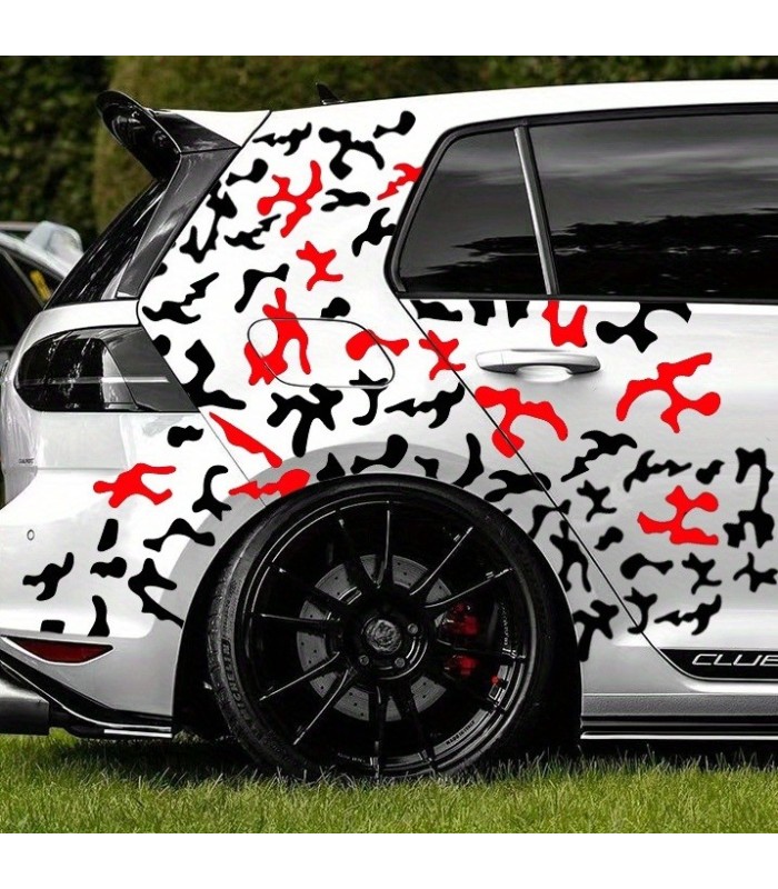 Set 2 Stickere Autoadezive Tuning In Doua Culori – Model Paint Stains – Dimensiune 97 X 47 Cm – Culoare Negru Rosu