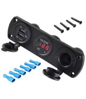 Priza Suplimentara Impermeabila Pentru Vehicule Off Road – Atv – Ssv – Tensiune 12v – 2 X Usb Si Voltmetru